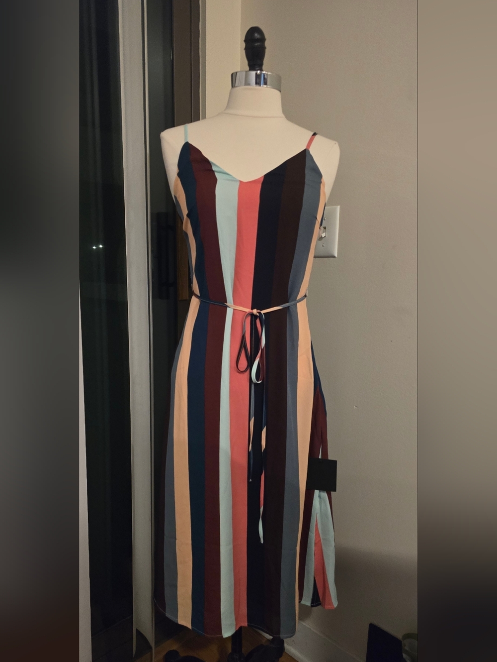 Lulus Erina Mauve Multi Stripe Belted Midi Slip Dress XS